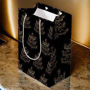 Golden Julgran på Black Gift Bag
