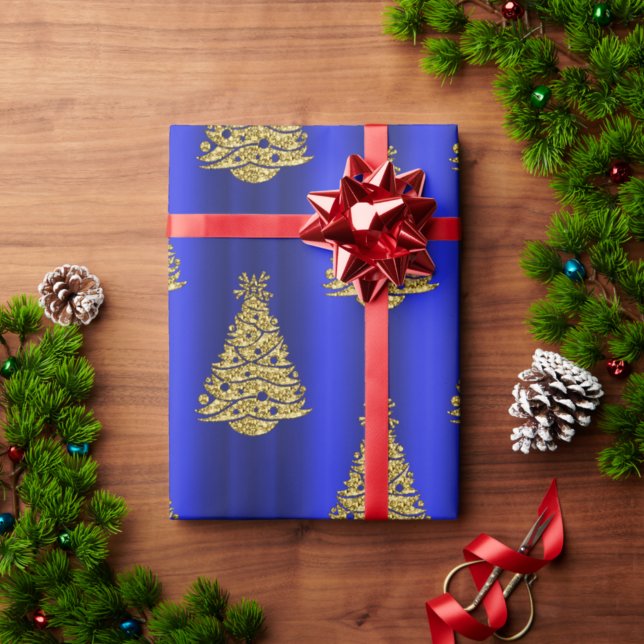 Golden Julgranar på Blue Presentpapper (Skapare uppladdad)