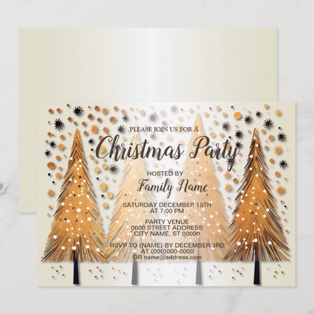 Golden Julgranar Shiny Snöflingor Helgdagars Inbjudningar (Fram/baksida)