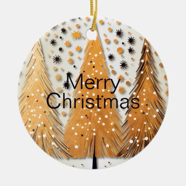 Golden Julgranar Shiny Snöflingor Helgdagars Julgransprydnad Keramik (Framsidan)