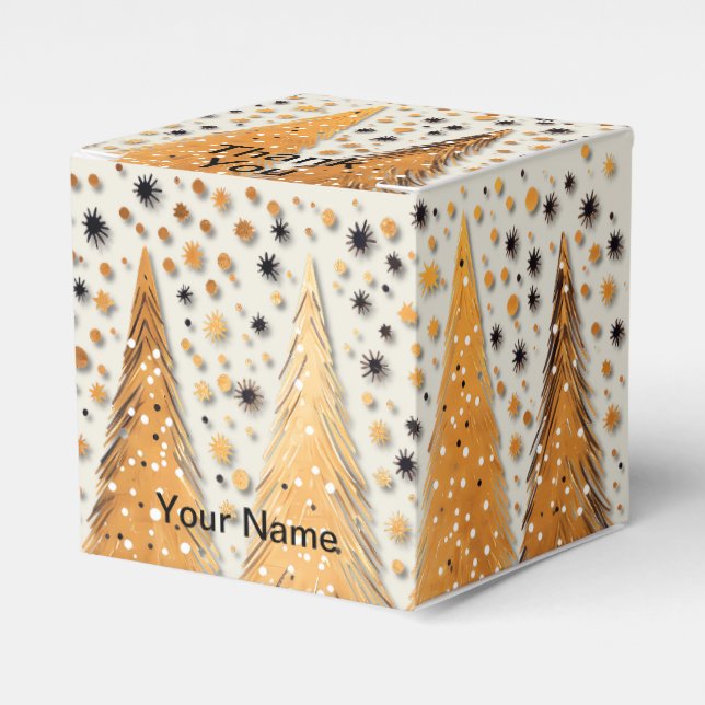 Golden Julgranar Shiny Snöflingor Helgdagars Presentaskar (Framsidan Sidan)