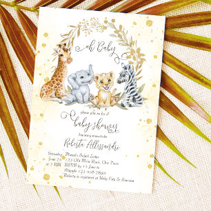 Golden jungle savanna safari animals babydusch inbjudningar
