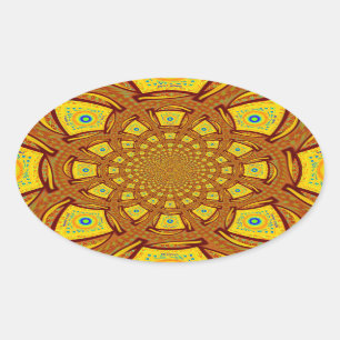 Golden Kaleidoscope Art-utskrift Ovalt Klistermärke