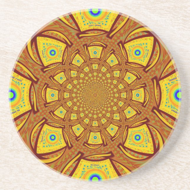 Golden Kaleidoscope Art-utskrift Underlägg Sandsten (Framsidan)