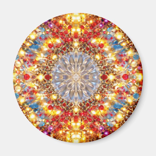 Golden Kaleidoscope Mandala – Sparkling Magnet (Framsidan)