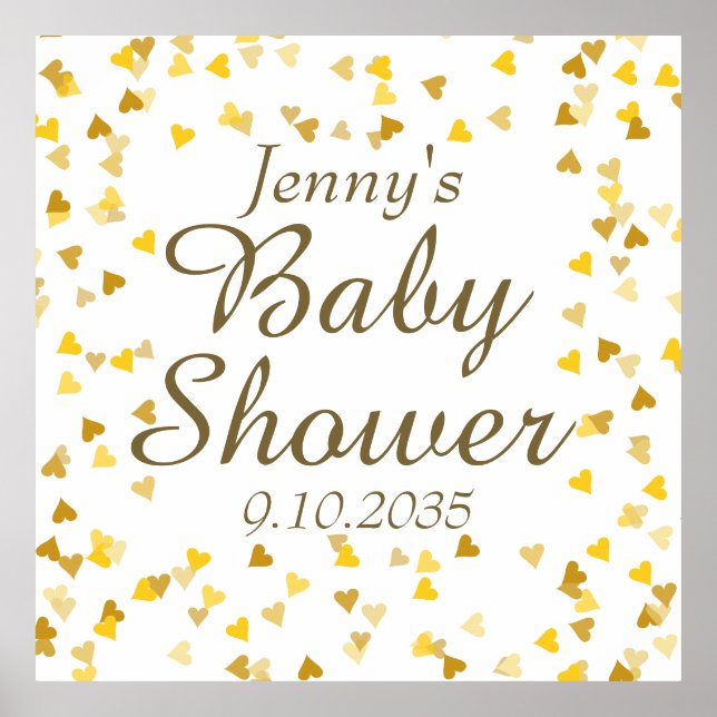 Golden Kärlek Hearts Baby Shower / Sprinkle Poster (Framsidan)