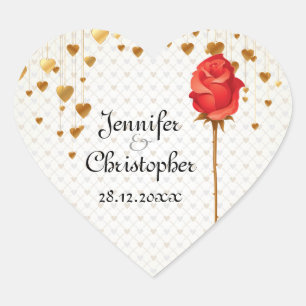 Golden Kärlek Hearts och Ro Bröllop Hjärtformat Klistermärke