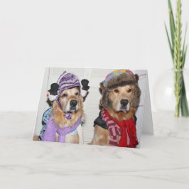 Golden klädda för vintersäsongen helgkort