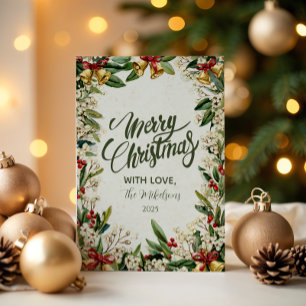 Golden Klockor Holly jul Julkort