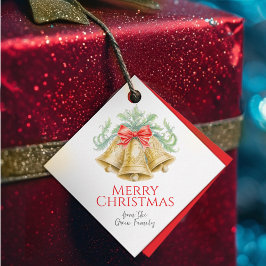 Golden klockor och röd buskfärg Jul Gåvor Etiketter