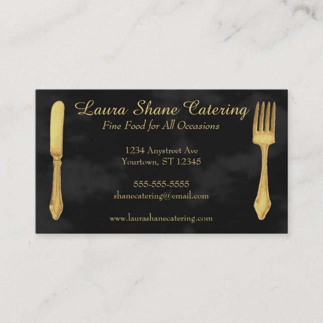 Golden Knife and Fork Catering Restaurang Visitkort (Framsida)