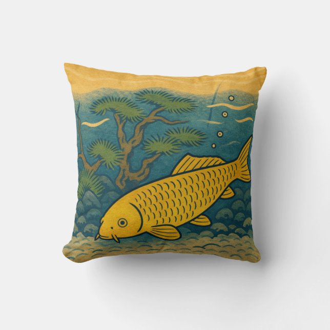 Golden Koi Japanese Art Kudde (Framsida)