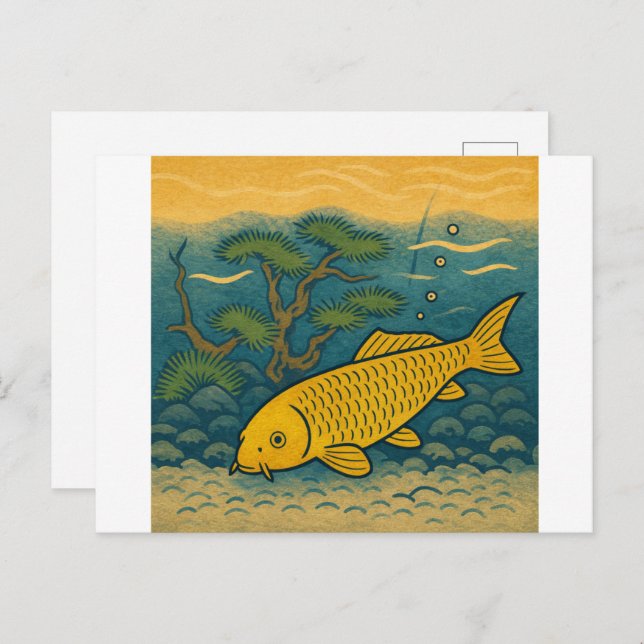 Golden Koi Japanese Art Vykort (Fram/baksida)