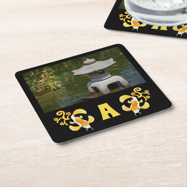 Golden Koi Photo Monogram Underlägg Papper Kvadrat (Vinklad)