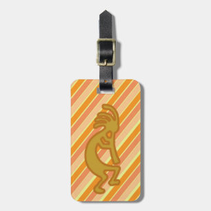 Golden Kokopelli Symbol med Flute Orange Rand Bagagebricka