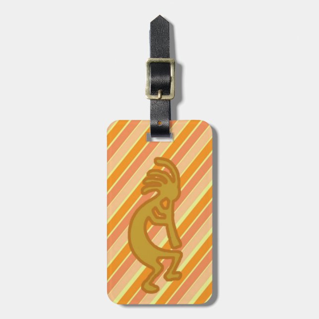 Golden Kokopelli Symbol med Flute Orange Rand Bagagebricka (Vertikal Framsida)