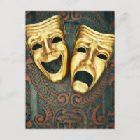 Golden-komedi och tragedismasker på mönstrad