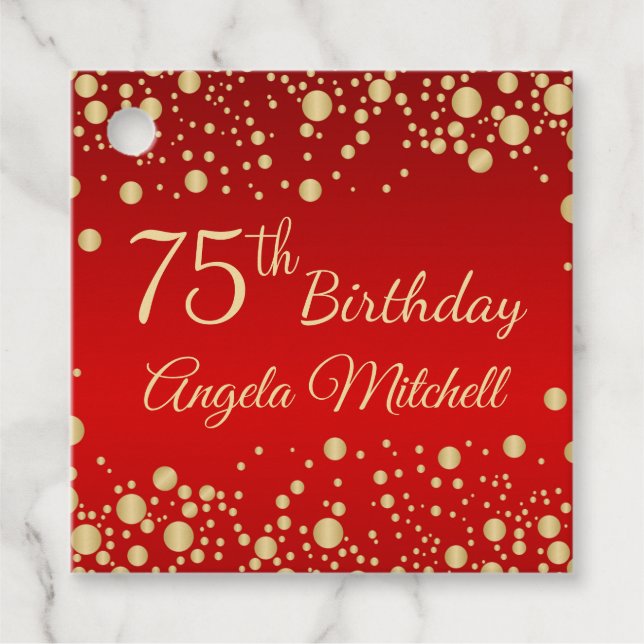 Golden konetti på rödfågeldagen i 75:e gåvor etiketter (Framsida)