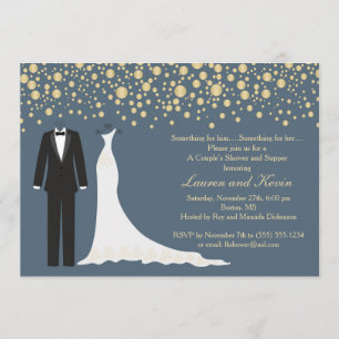 Golden konetti, Tuxedo och Gown-Möhippa Inbjudningar