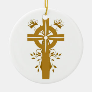 Golden Kor Blommigt Dubbla Siden Round Ornament