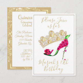 Golden Krona, Blommigt Fairy High Heel Shoe Inbjudningar