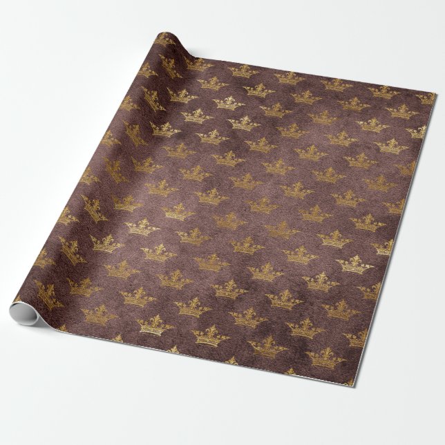 Golden Krona Confetti Royal Burgunde Velvet Presentpapper (Utrullad)