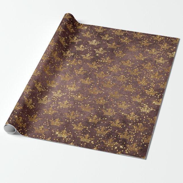 Golden Krona Confetti Royal Burgunde Velvet Presentpapper (Utrullad)