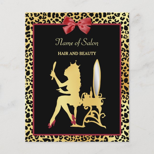 Golden Krona Leopard Red Bow Hair Salon Events Flygblad (Framsidan)