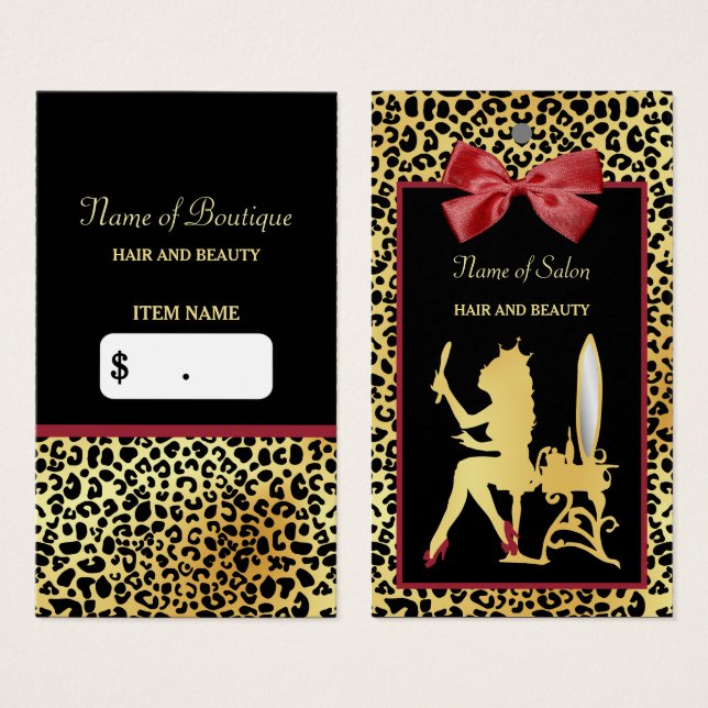 Golden Krona Leopard Skriv ut Red Bow Salon hängMä Visitkort (Framsida & baksida)