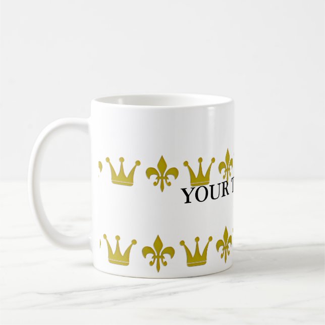 Golden Krona & Lily Gräns + din text och backgr. Kaffemugg (Vänster)