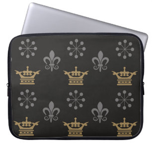 Golden Krona på Svarta Tapet, sömlös mönster Laptop Fodral