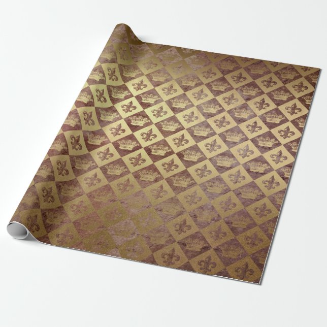 Golden Krona Royal Burgunde Velvet Chessboard Presentpapper (Utrullad)
