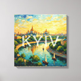 Golden Kyiv Cathedral River Scene Canvas