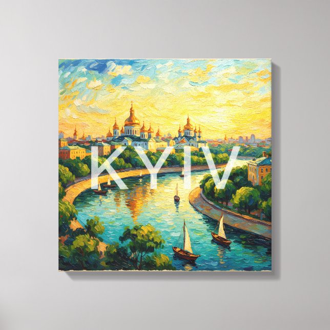 Golden Kyiv Cathedral River Scene Canvas (Framsida)