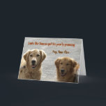 Golden Lab Friends Birthday Kort<br><div class="desc">Två Golden Labrador Retrievers tillsammans. Unga och gamla vänner för livet!  "Det ser ut som Samson har under sin årliga trimning" "Ja,  tiden flyter" "Grattis på födelsedagen. Behandla dig för något trevligt!"</div>