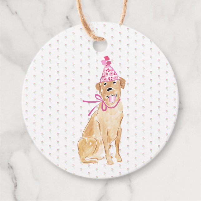 Golden Lab Hund Hat Balloons Firande Birthday Gåvor Etiketter (Framsida)