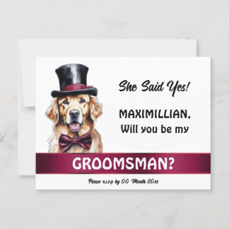 Golden labrador groomsman frieri burgundtuxedo vykort