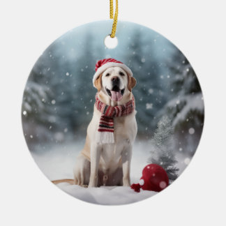 Golden Labrador Retriever Hund jultomten Julgransprydnad Keramik