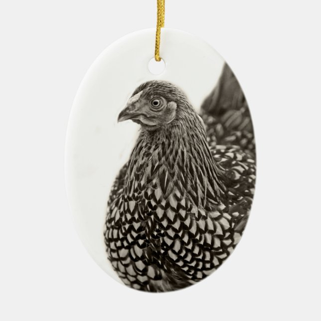 Golden Laced Wyandotte Chicken Julgransprydnad Keramik (Framsidan)
