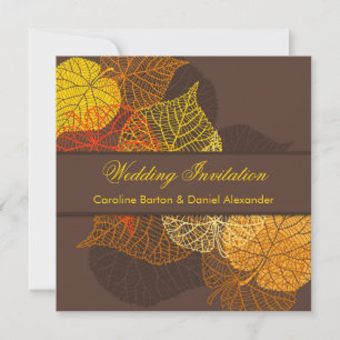 Golden lacy autumnal löv Wedding bjudande Inbjudningar