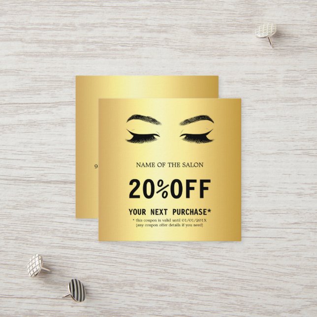 Golden Lash & Brows Beauty Salon Rabatt Card (Fram/Back In Situ)
