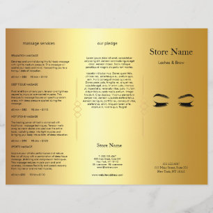 Golden Lashes & Brow Beauty Salon Trifold Broschyr