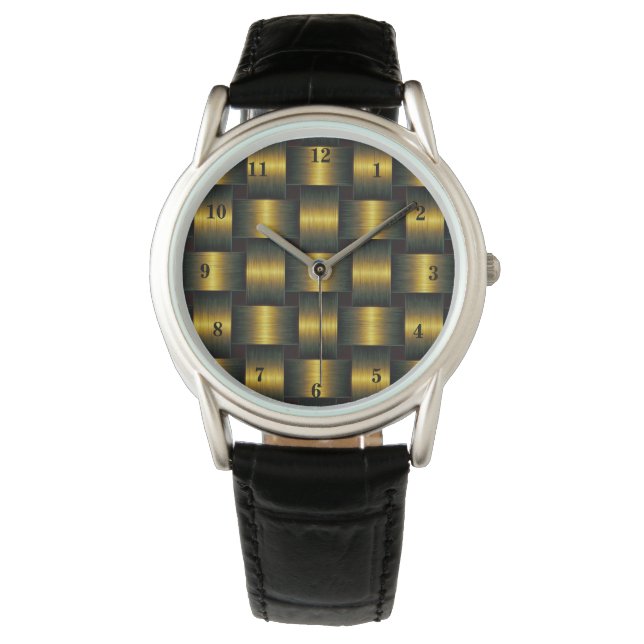 Golden Lattice Watch Guld Black Armbandsur (Framsida)