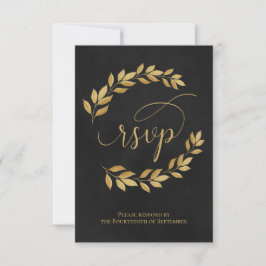 Golden Laurel Löv på Black Elegant bröllop OSA Kort