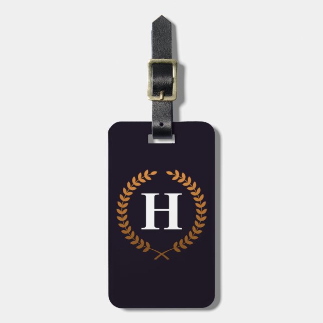 Golden Laurel Wreaths Monogram Bagagebricka (Vertikal Framsida)