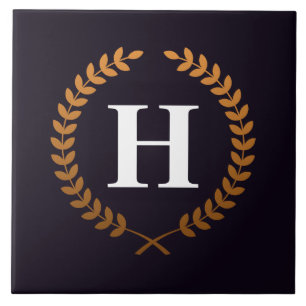 Golden Laurel Wreaths Monogram Kakelplatta