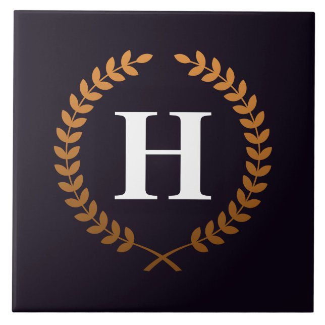 Golden Laurel Wreaths Monogram Kakelplatta (Framsidan)