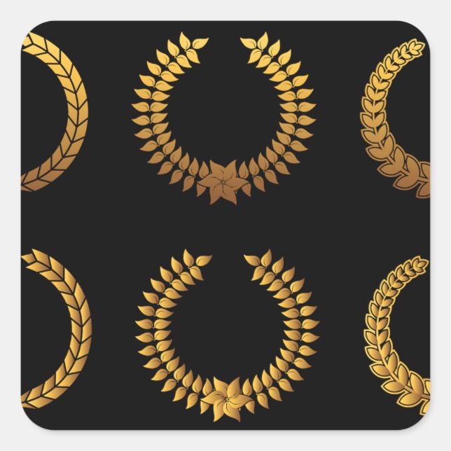 Golden Laurel Wreaths Stickers Fyrkantigt Klistermärke (Framsida)