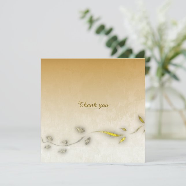 Golden leaves folded thank you card  tack kort (Stående Fram)