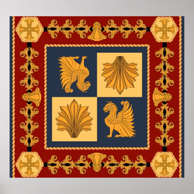 Golden lejon: Art nouveau scarfdesign Poster (Framsidan)